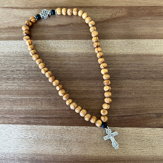 50 Bead Light Brown Prayer Rope with Black and Silver Spacers