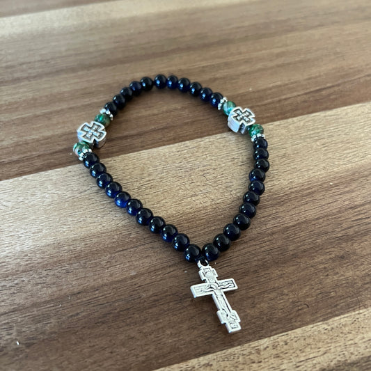 33 Bead Jade Navy Blue Prayer Rope with Marble Green and Silver Spacers