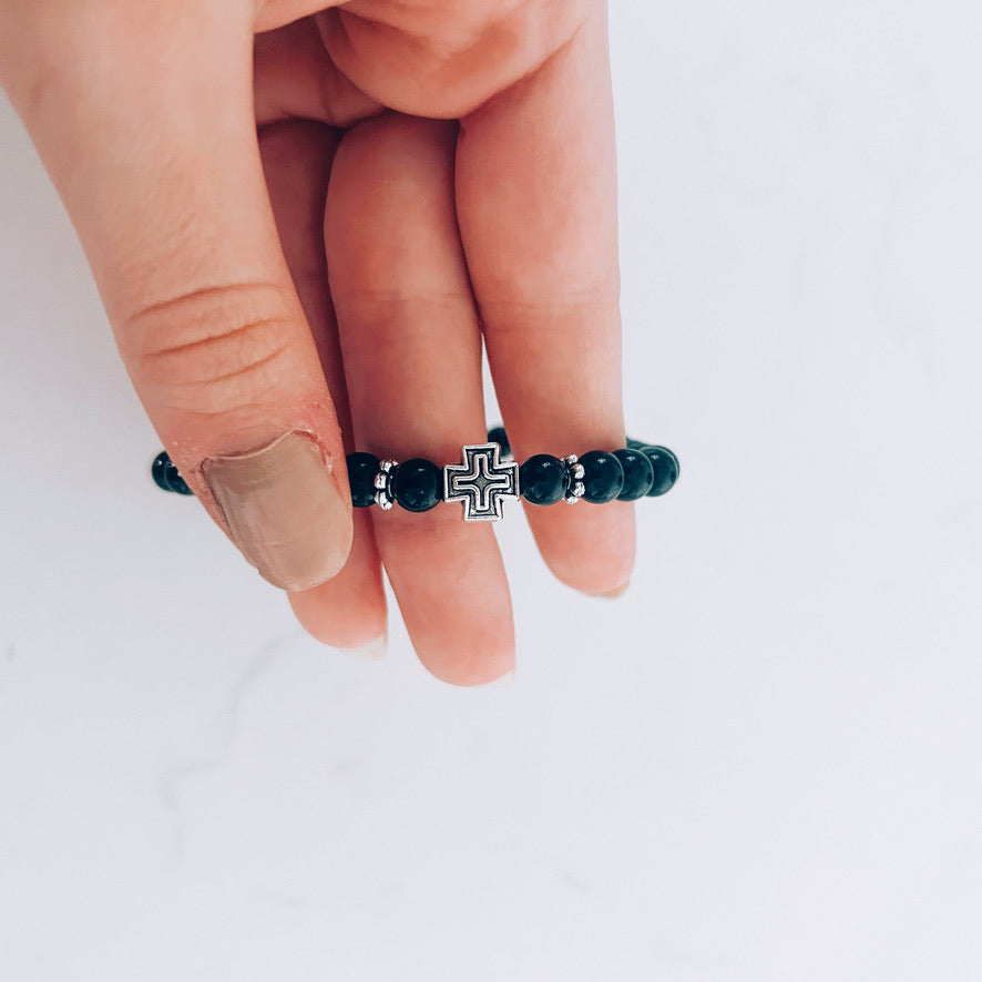 Black Prayer Bracelet with Silver Spacers