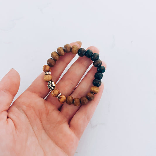 Pulsera de oración de 33 cuentas de madera de wengué con cuentas espaciadoras de lavanda