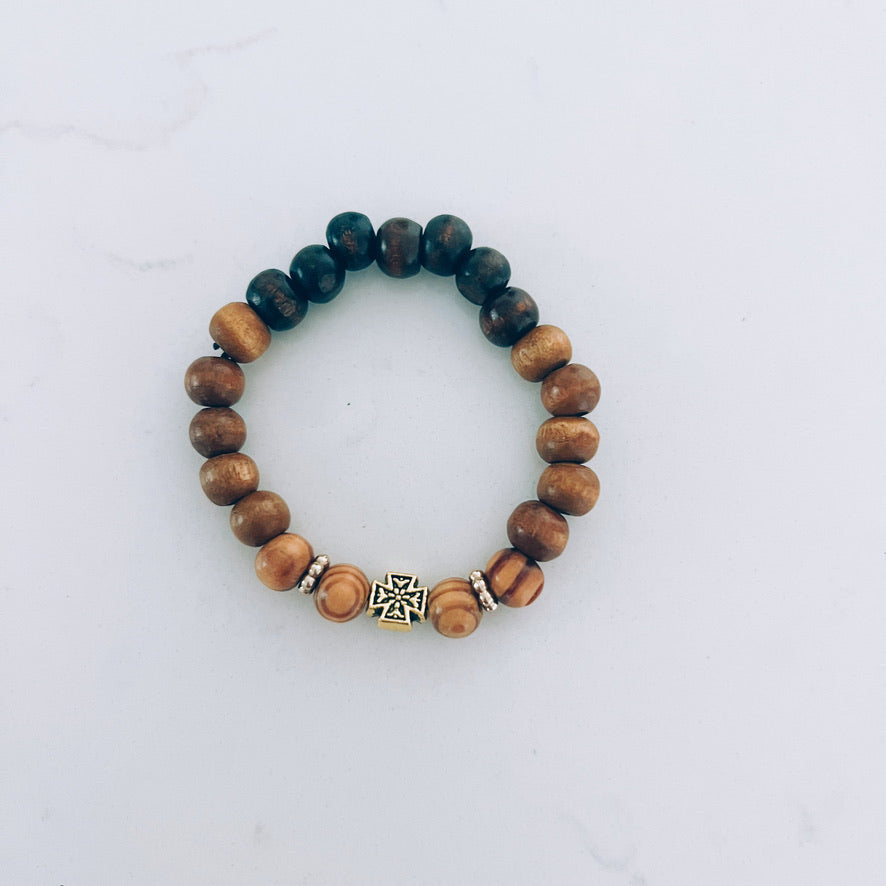 Double Brown Prayer Bracelet with Gold Spacers