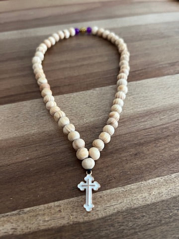 50 Bead Beige Prayer Rope with Purple and Gold Spacers