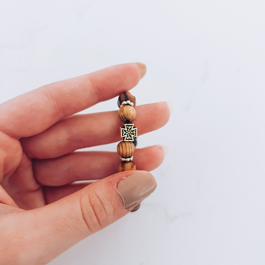 Double Brown Prayer Bracelet with Gold Spacers