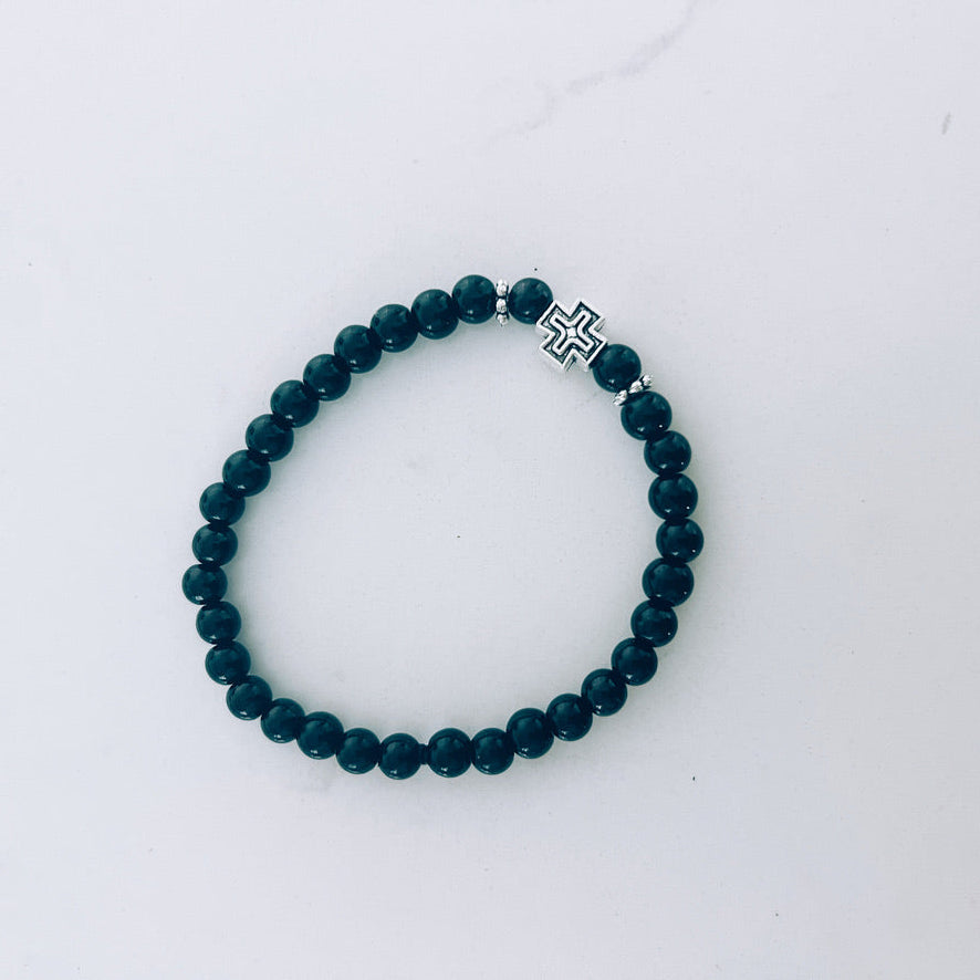 Black Prayer Bracelet with Silver Spacers