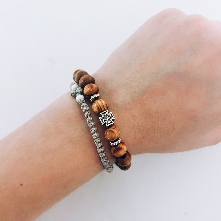 Double Brown Prayer Bracelet with Gold Spacers