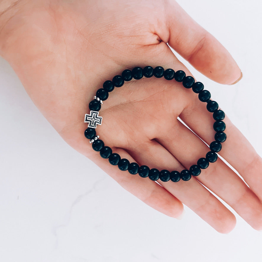 Black Prayer Bracelet with Silver Spacers