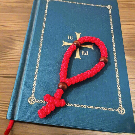 Red Paracord 33 Knot with Hanging Cross