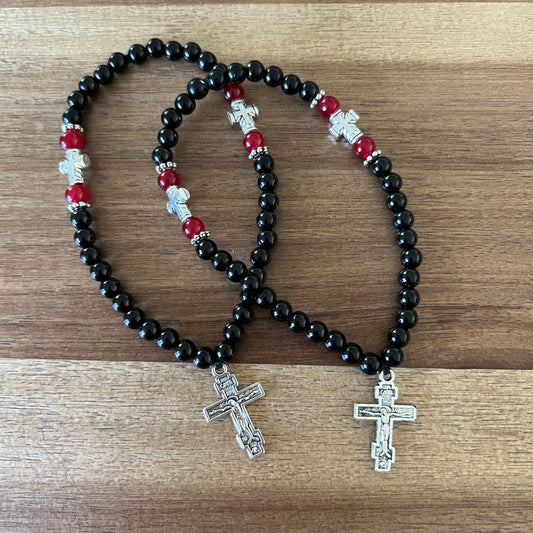33 Bead Black Prayer Rope with Red and Silver Spacers