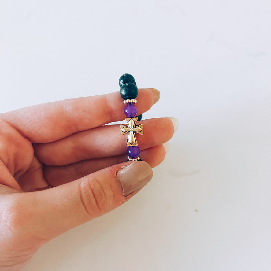 Black Prayer Bracelet with Gold and Purple Spacer