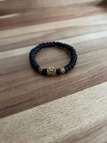 Black Satin Cord 33 Knot Prayer Bracelet with Gold Beads