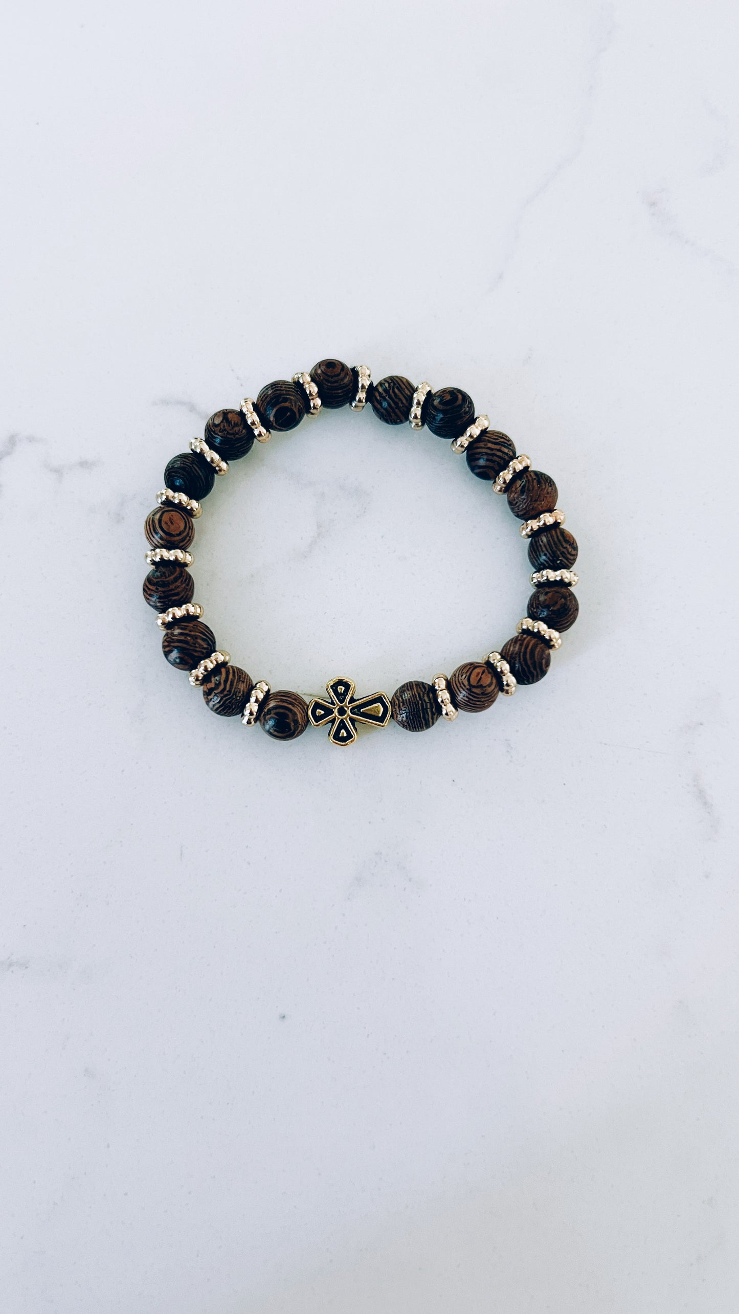 Brown Prayer Bracelet with Gold Spacers