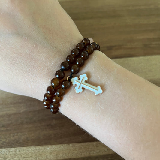 33 Bead Brown Prayer Rope with Gold and Pink Spacers