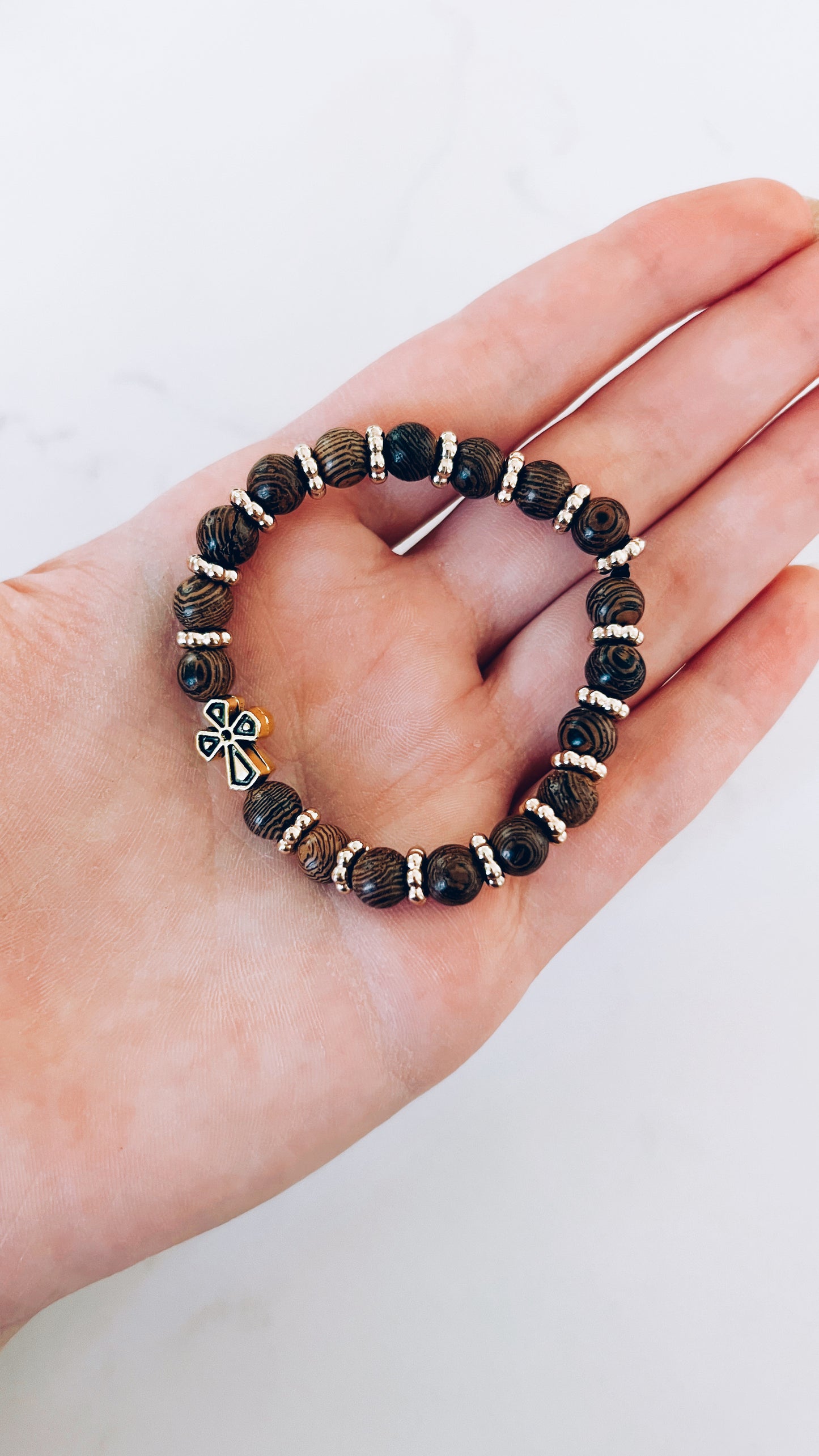 Brown Prayer Bracelet with Gold Spacers