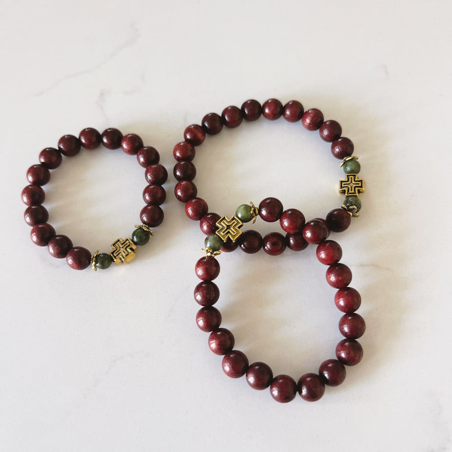 Bracelet de prière en bois de wengé, 33 perles et perles d'espacement lavande