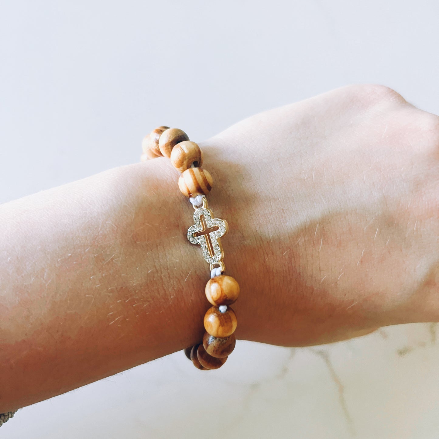 Brown Prayer Bracelet with a Gold Cross