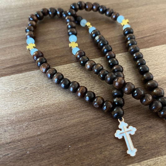 33 Bead Dark Brown Prayer Rope with Grey and Gold Spacer