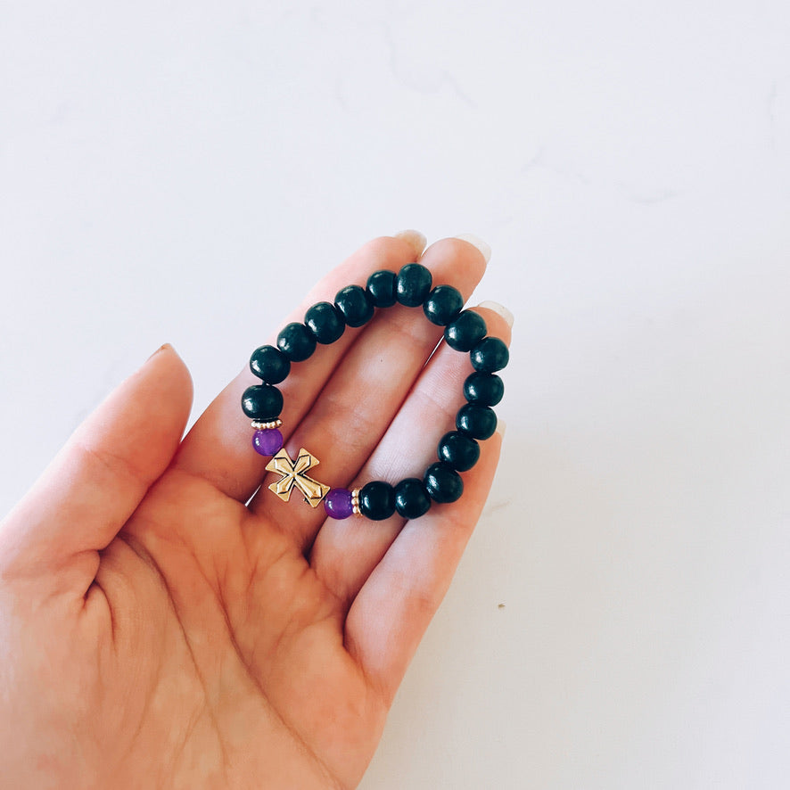Black Prayer Bracelet with Gold and Purple Spacer