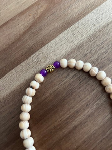 50 Bead Beige Prayer Rope with Purple and Gold Spacers