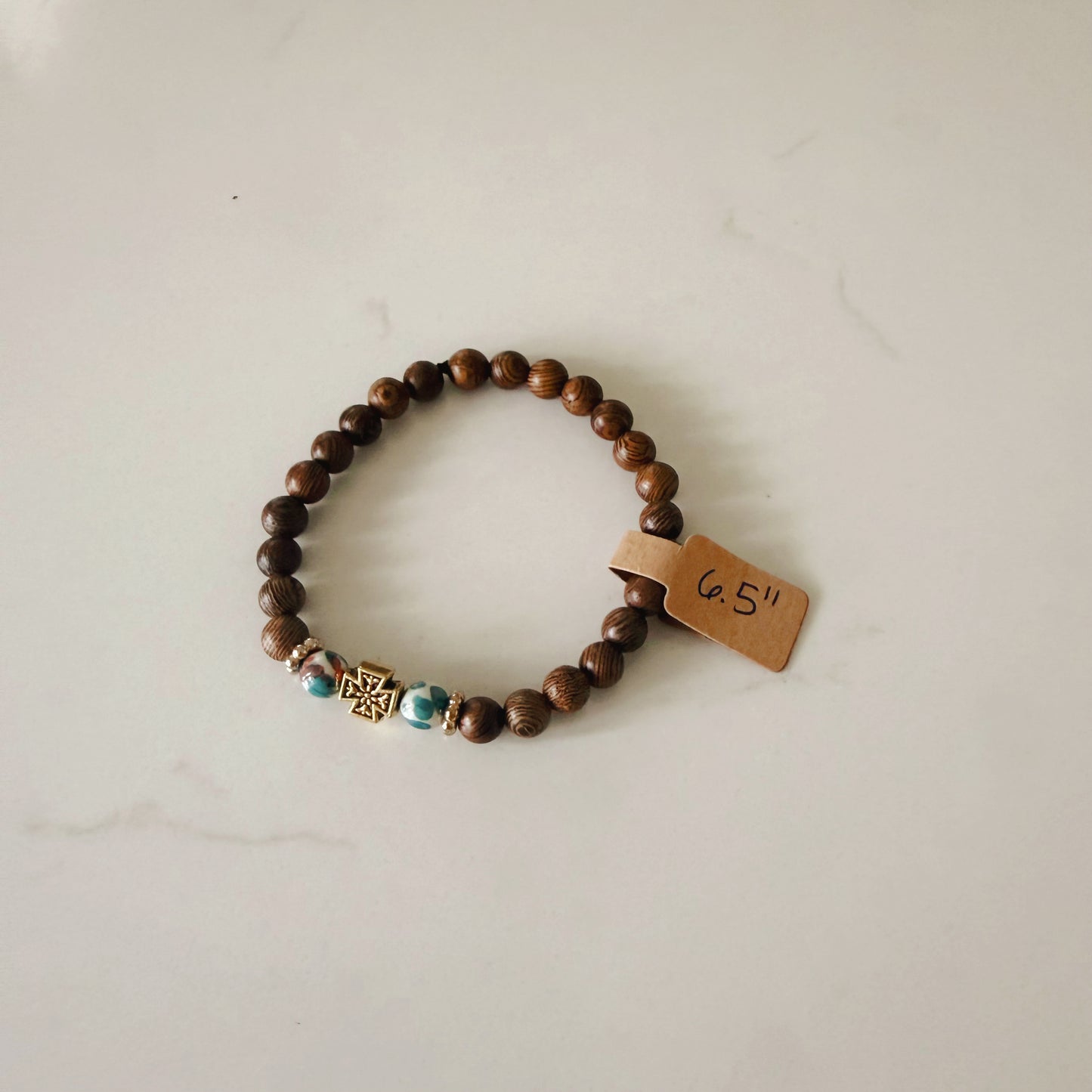 Pulsera de oración de 33 cuentas de madera de wengué con cuentas espaciadoras de lavanda