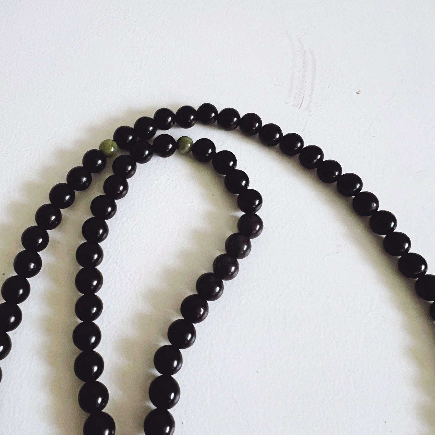 Detail view of ebony prayer bracelet with jade spacers - Orthodox Christian prayer rope