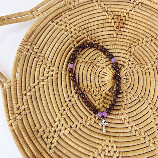 Wenge Wood 33 Bead Prayer Bracelet with Lavendar Spacer Beads