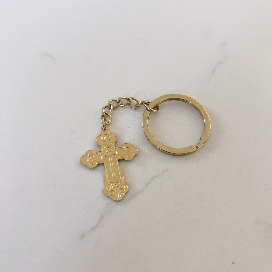 Gold Orthodox Cross Keychain – Faith Gift for Men & Women
