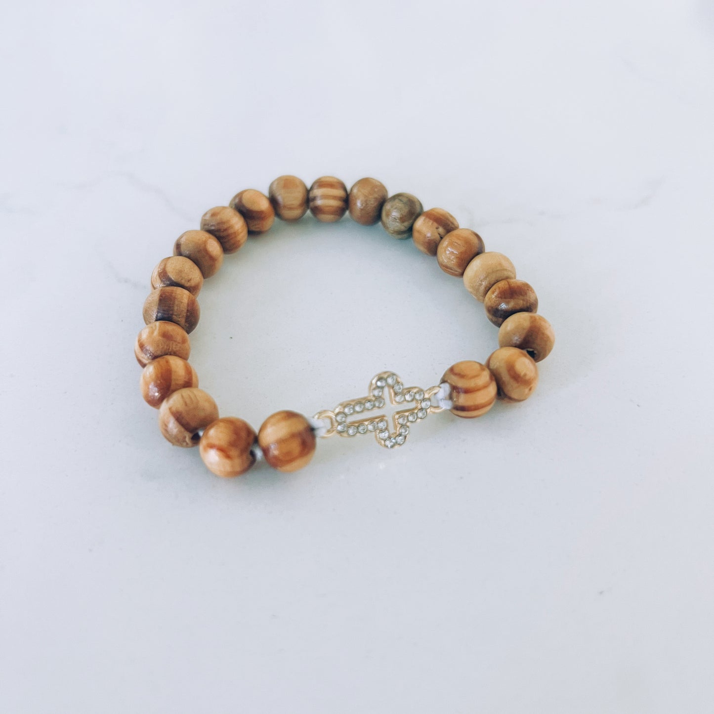 Brown Prayer Bracelet with a Gold Cross