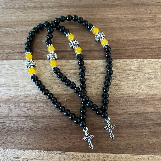 33 Bead Black Prayer Rope with Yellow and Silver Spacers