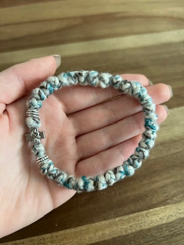 White and Blue Marbled Wool 33 Knot Prayer Bracelet
