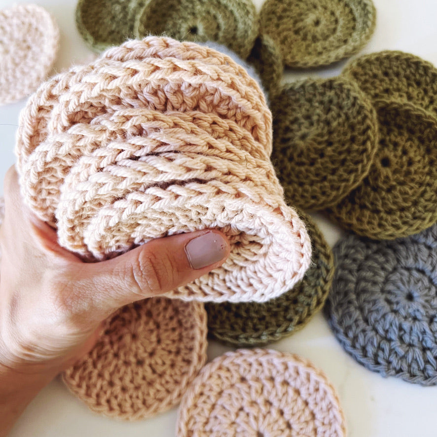 100% Cotton Gentle Exfoliating Scrubbers - 10pk - Facial Rounds - Dish Scrubbers