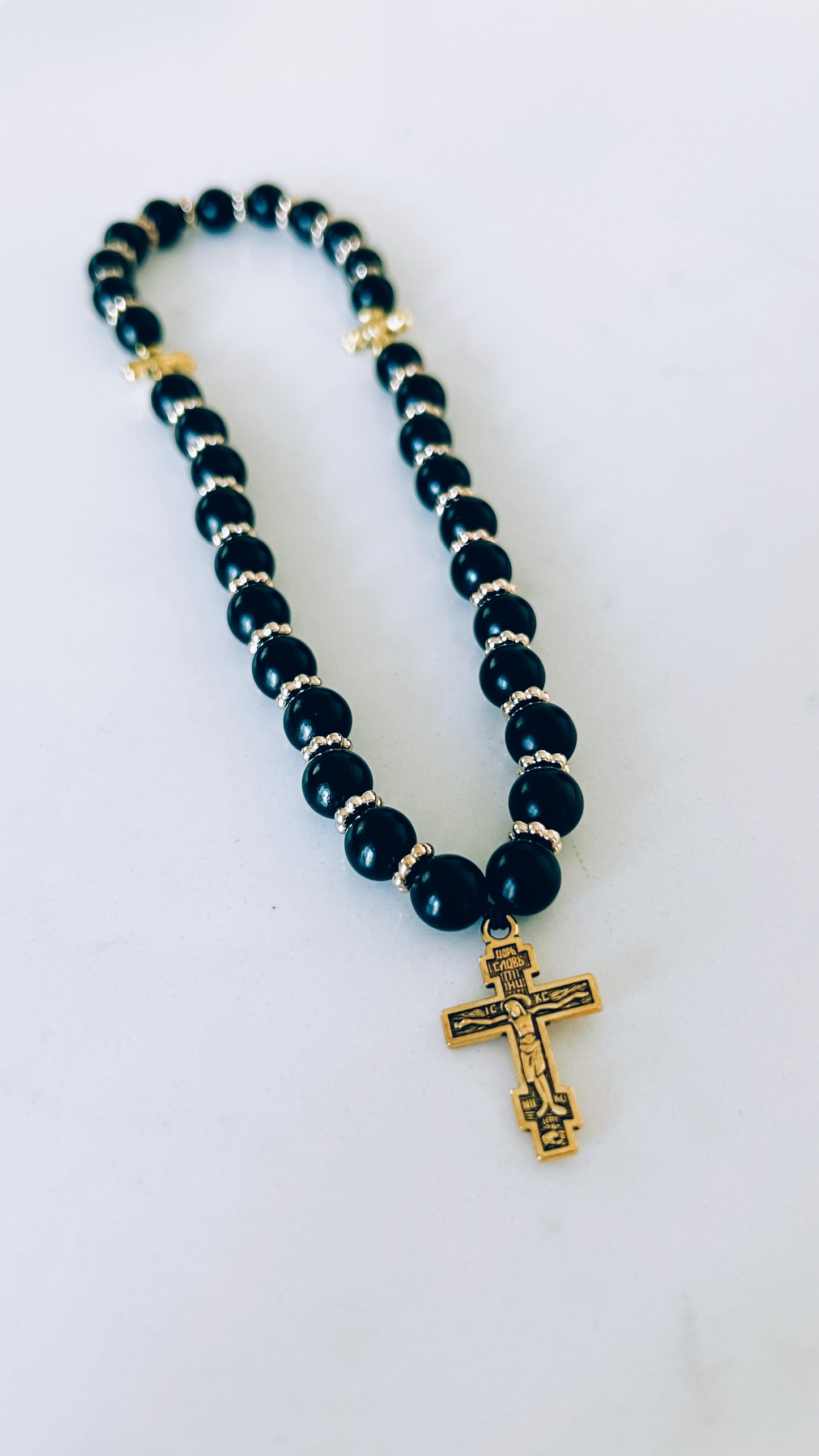 33 Bead Black Prayer Rope with Gold Spacers