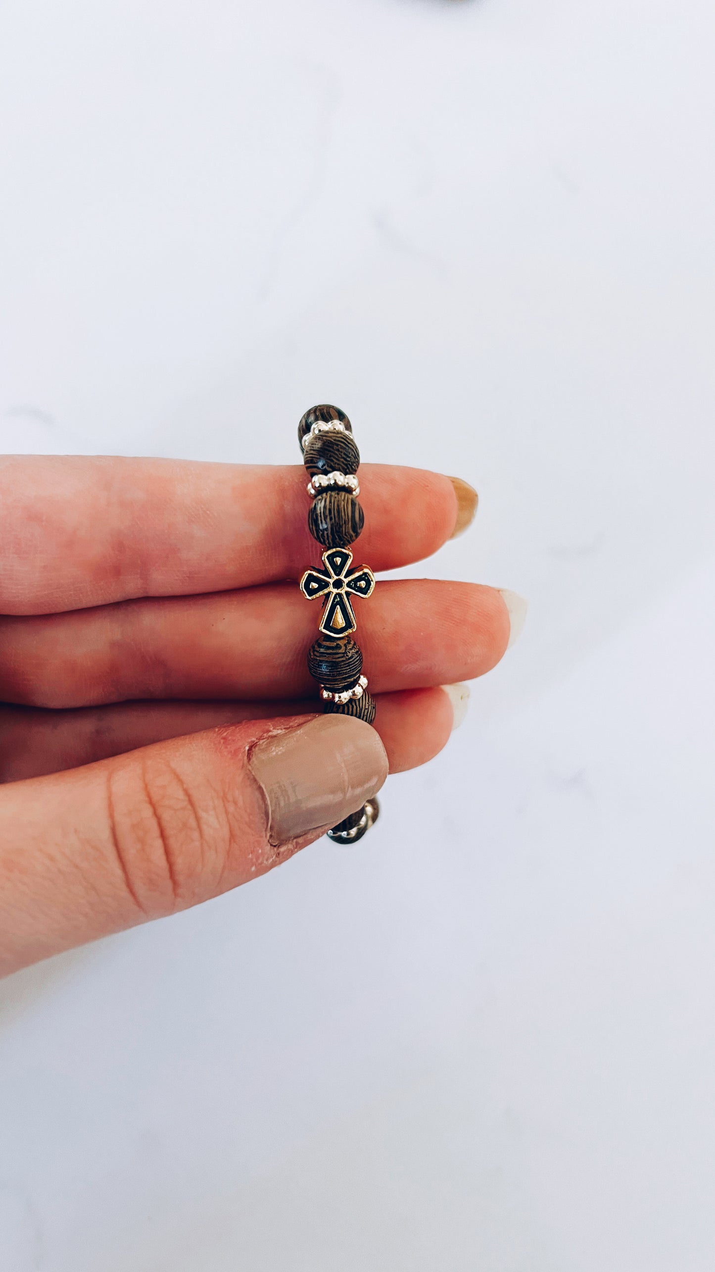 Brown Prayer Bracelet with Gold Spacers