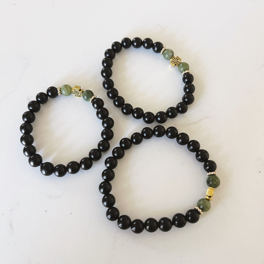 Bracelet de prière en bois de wengé, 33 perles et perles d'espacement lavande