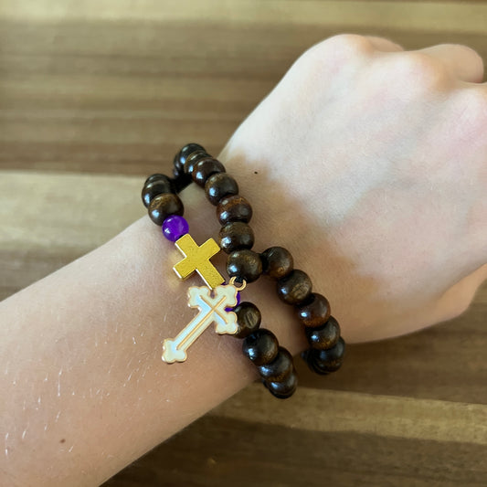 50 Bead Dark Brown Prayer Rope with Purple and Gold Spacers