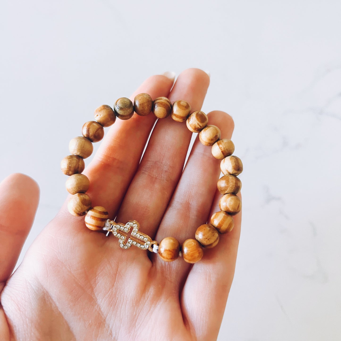 Brown Prayer Bracelet with a Gold Cross