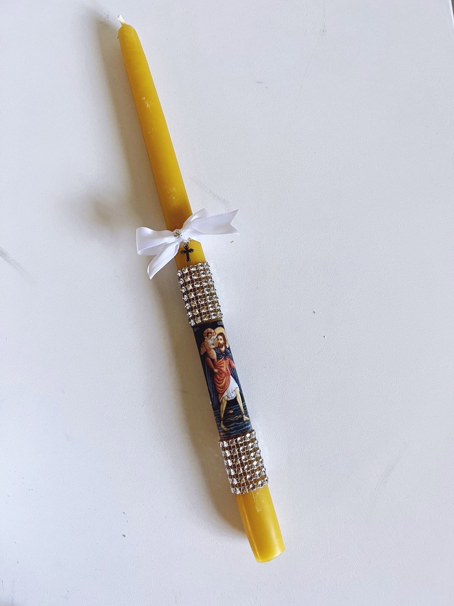 Velas cónicas de cera de abejas personalizadas para bautizos o bodas