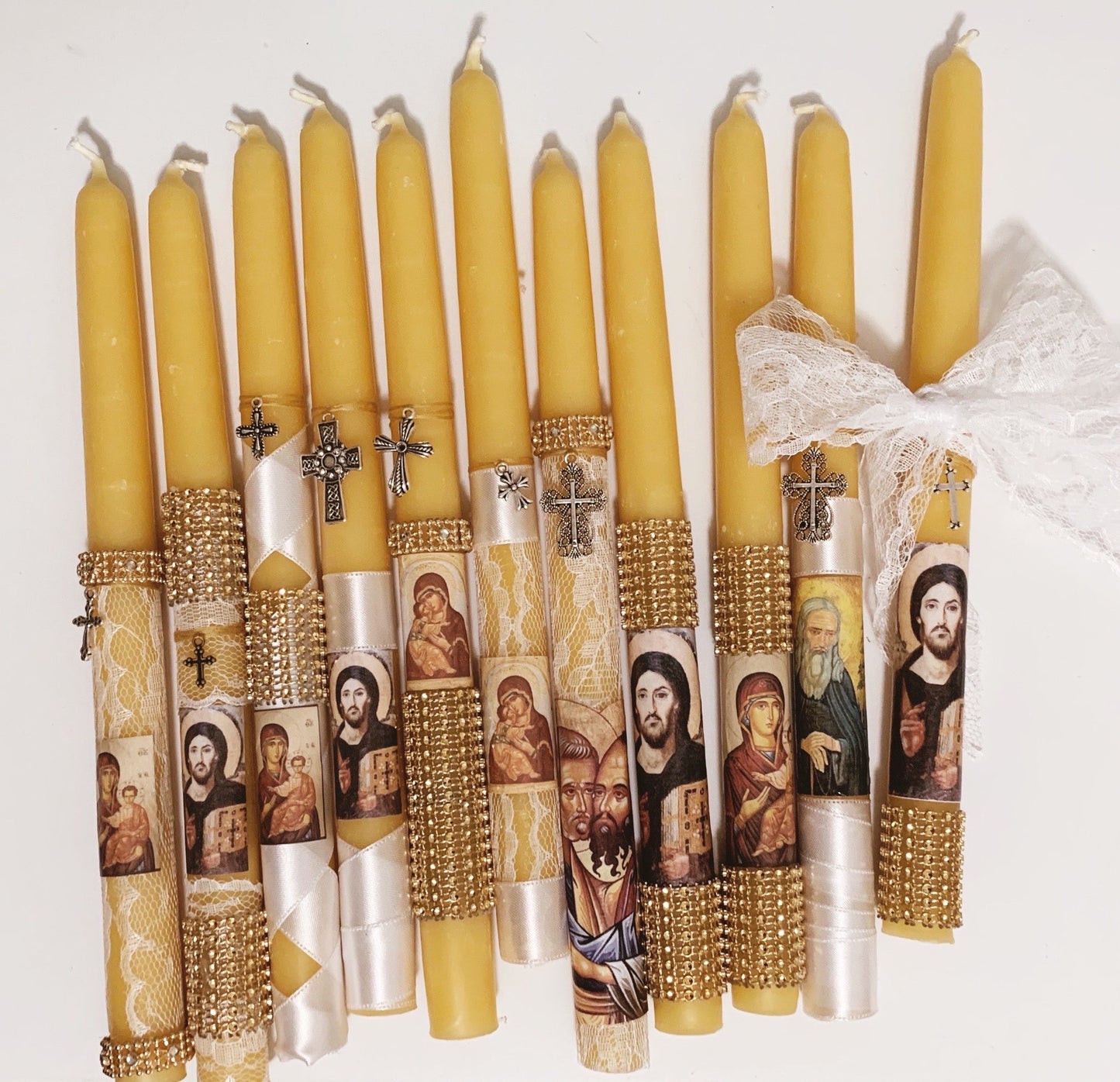 Velas cónicas de cera de abejas personalizadas para bautizos o bodas