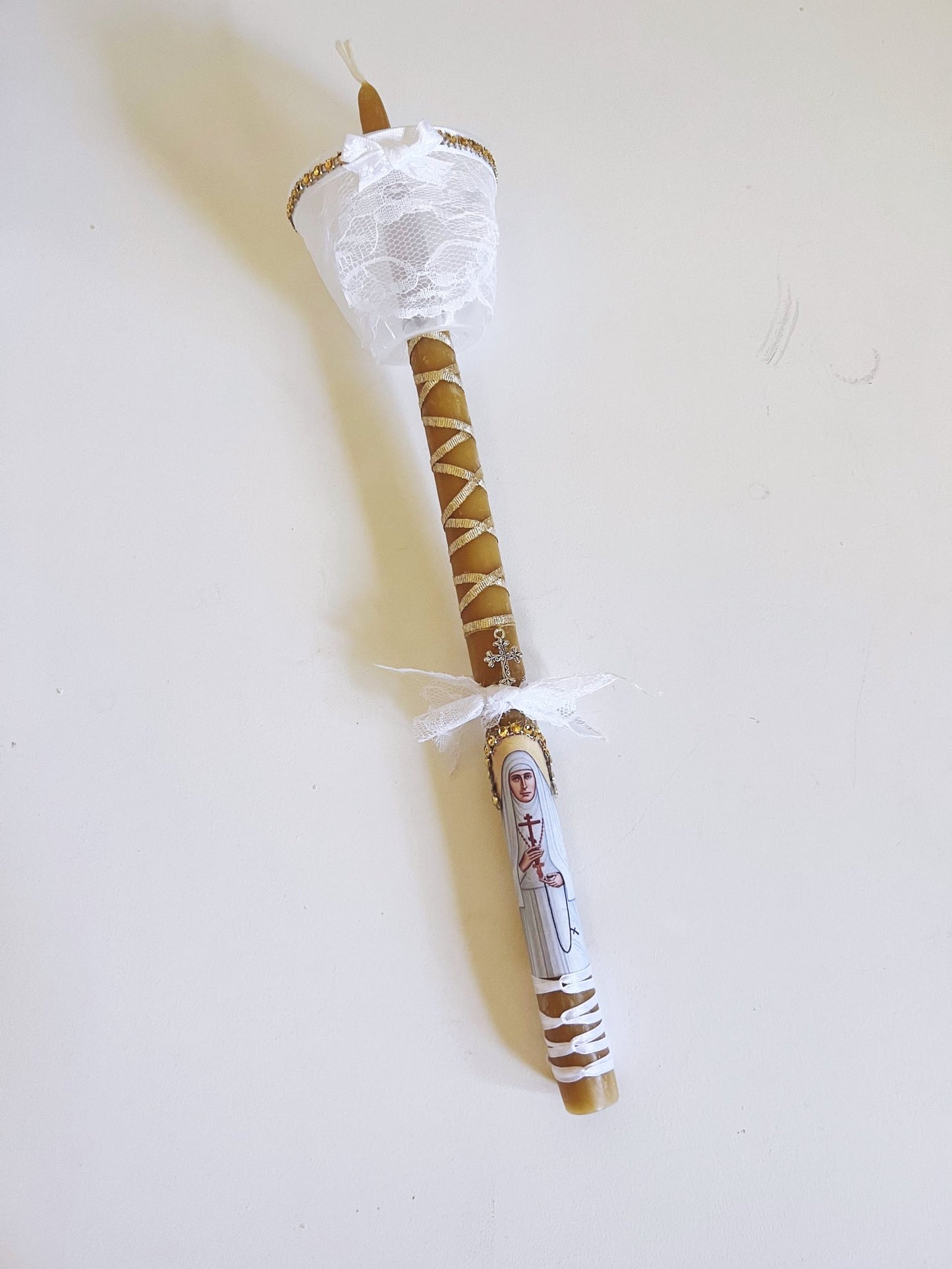 Velas cónicas de cera de abejas personalizadas para bautizos o bodas