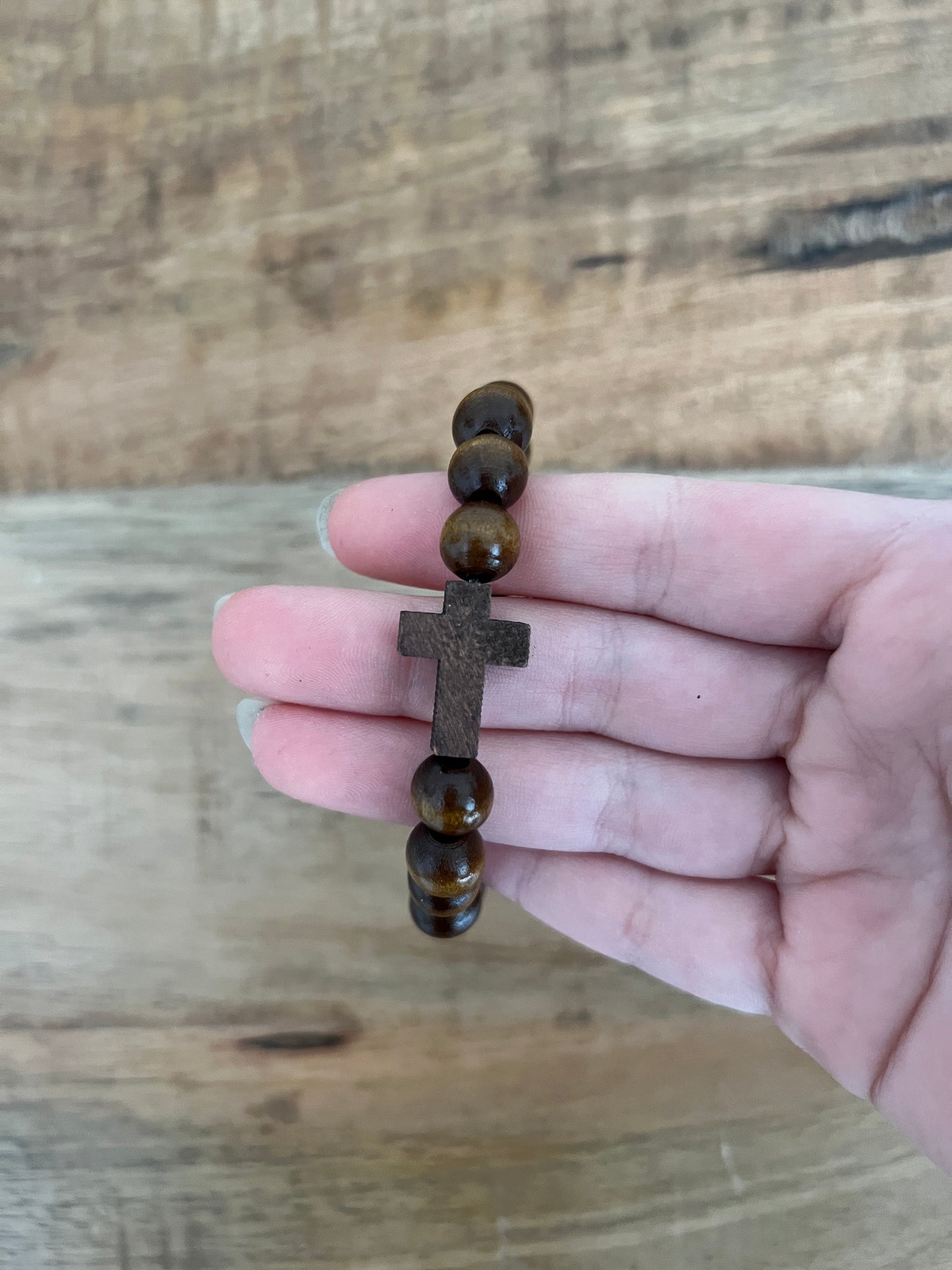 Pulsera de oración de 33 cuentas de madera de wengué con cuentas espaciadoras de lavanda