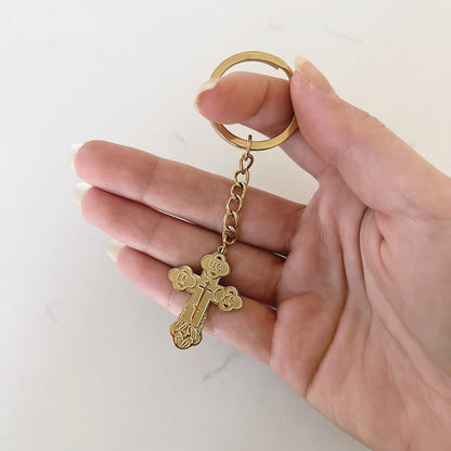 Gold Orthodox Cross Keychain – Faith Gift for Men & Women