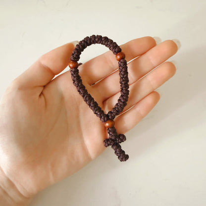 Brown Paracord 33 Knot Prayer Bracelet with Brown Beads & Hanging Cross – Handmade Orthodox Prayer Rope