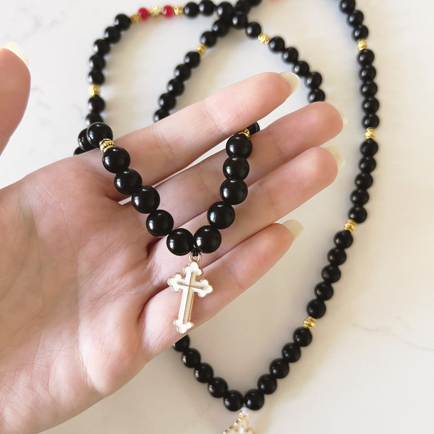 Pulsera de oración de madera de 50 cuentas con cuentas espaciadoras de lavanda