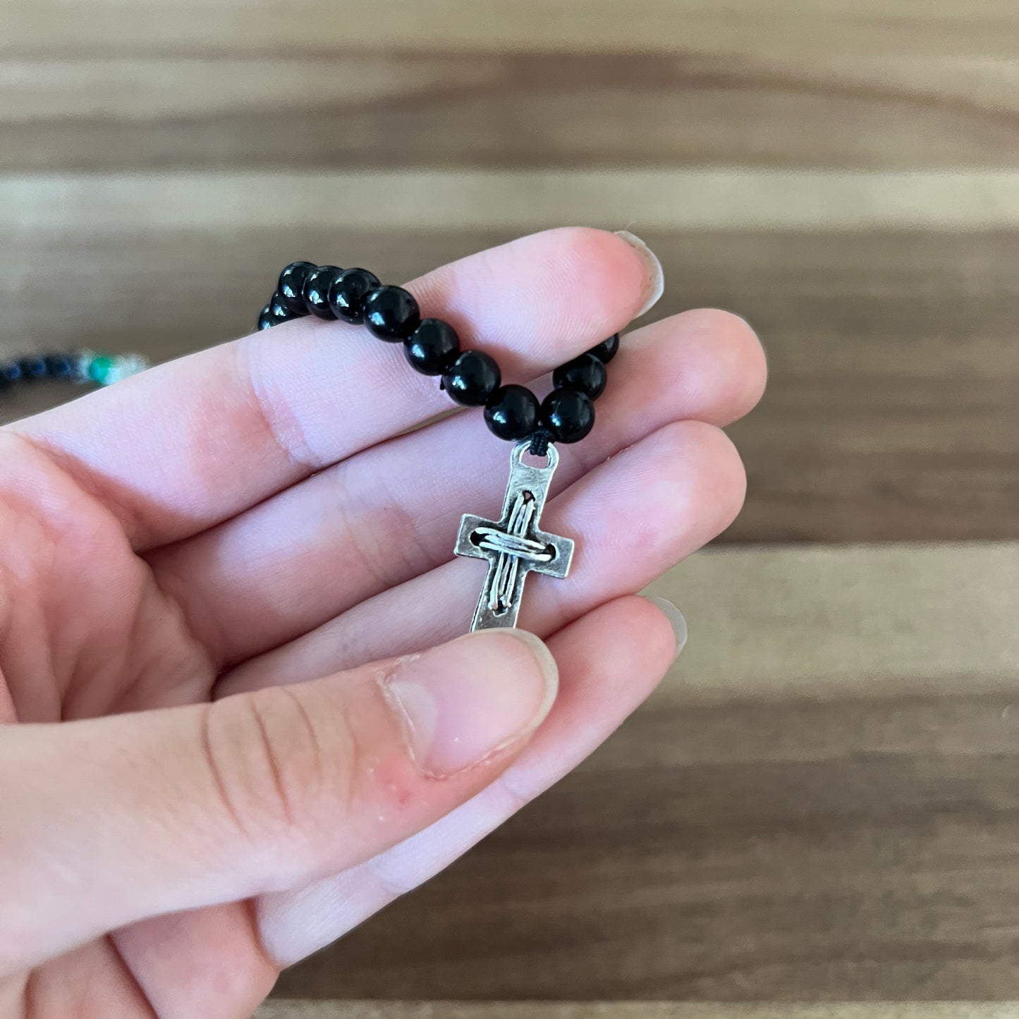 33 Bead Black Prayer Rope with Green and Silver Spacers