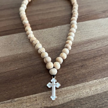 50 Bead Beige Prayer Rope with Purple and Gold Spacers