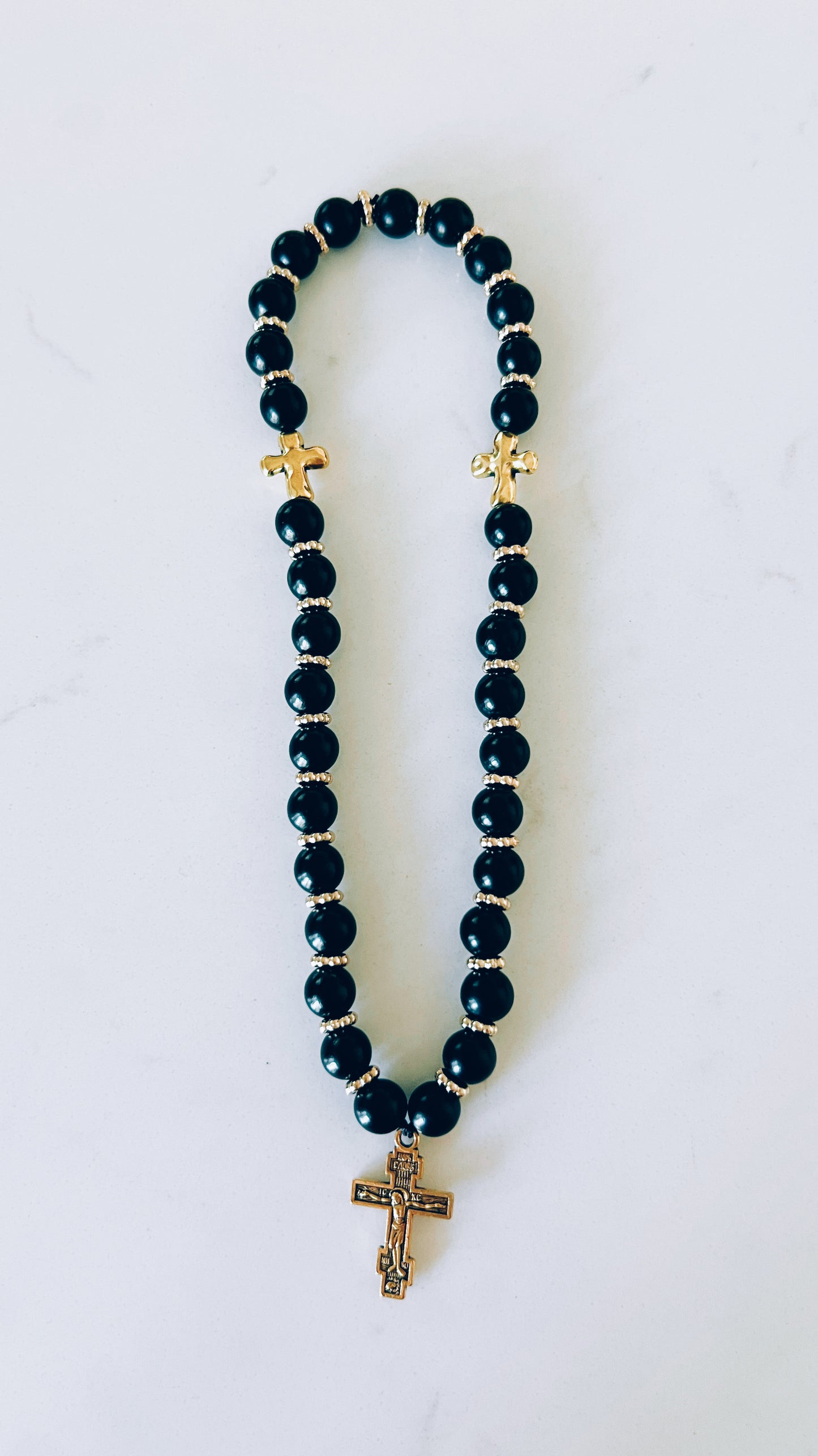33 Bead Black Prayer Rope with Gold Spacers