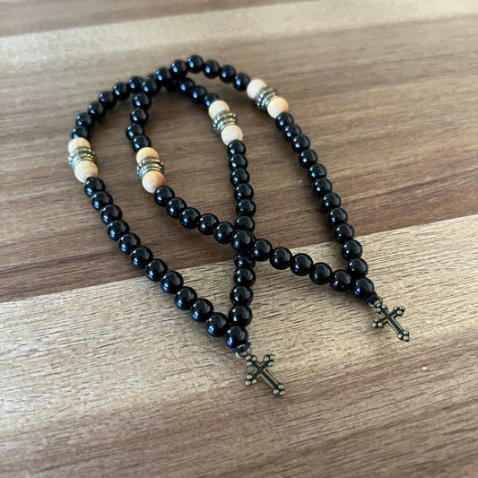 33 Bead Black Prayer Rope with Bronze and Cedar Spacers