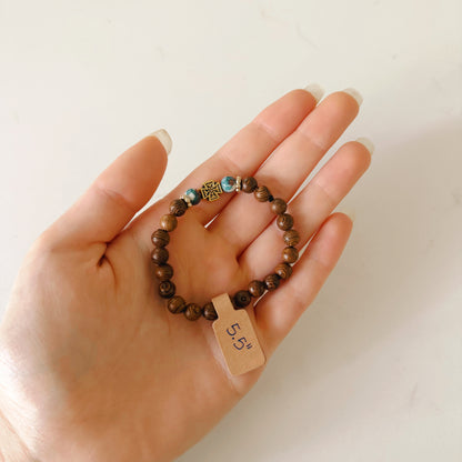 Pulsera de oración de 33 cuentas de madera de wengué con cuentas espaciadoras de lavanda