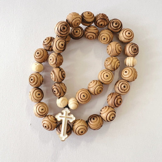 Carved Bethlehem Olive Wood 33 Bead Prayer Bracelet