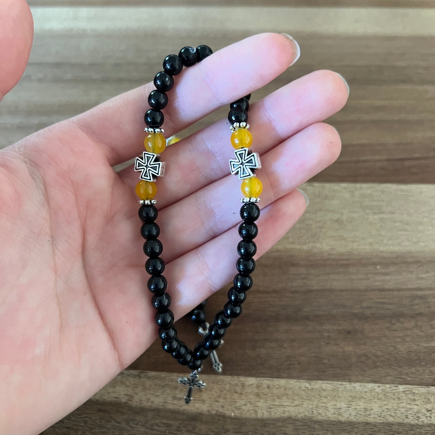 33 Bead Black Prayer Rope with Yellow and Silver Spacers