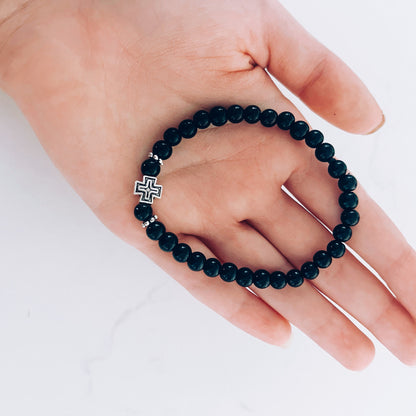Black Prayer Bracelet with Silver Spacers